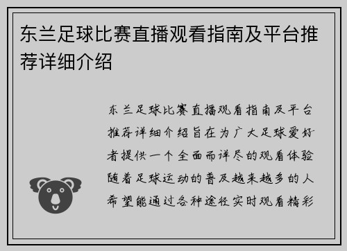 东兰足球比赛直播观看指南及平台推荐详细介绍